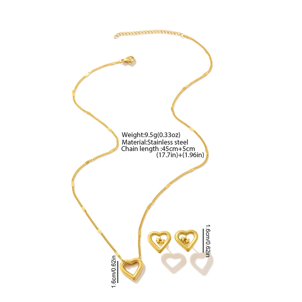 Heart Pendant Jewelry Set – Minimalist Necklace & Earrings in Stainless Steel - Willen