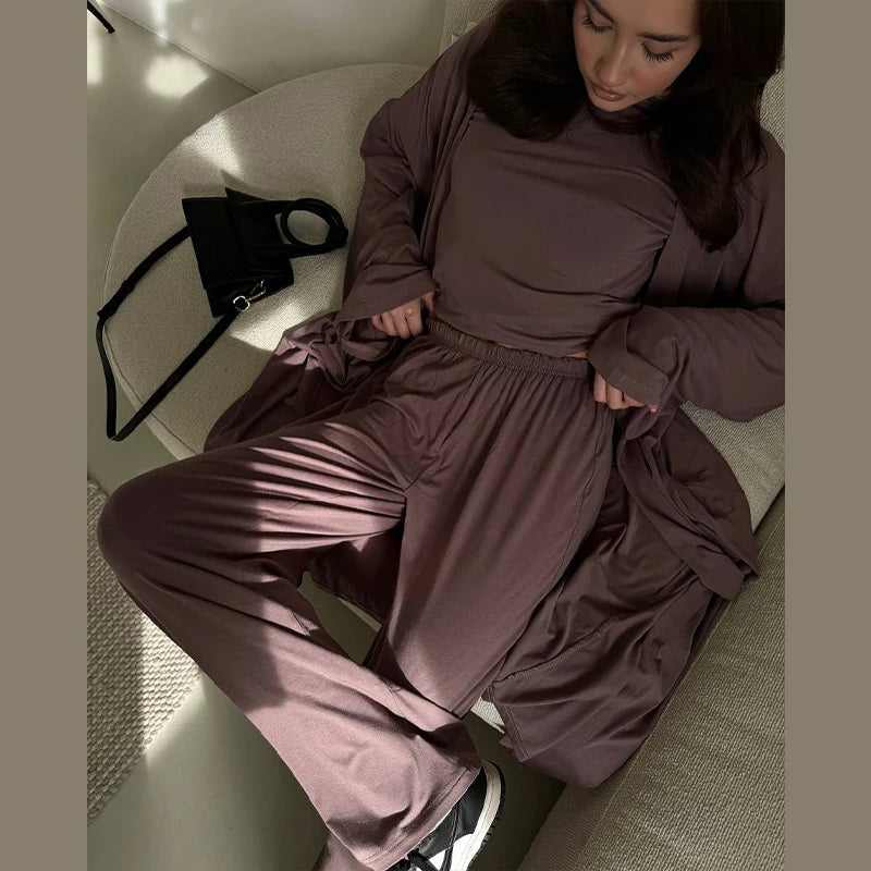 Women’s 3-Piece Summer Set – Long Coat, Tank Top & Wide-Leg Pants, Polyester, Yellow - Willen