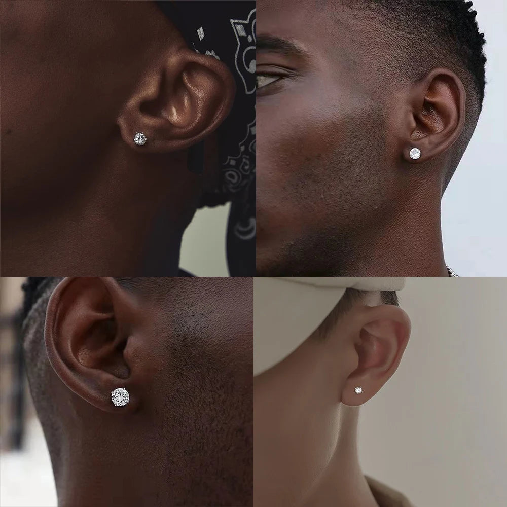 Stainless Steel Stud Earrings – Round Cubic Zirconia with Screw-Back, Unisex Design - Willen