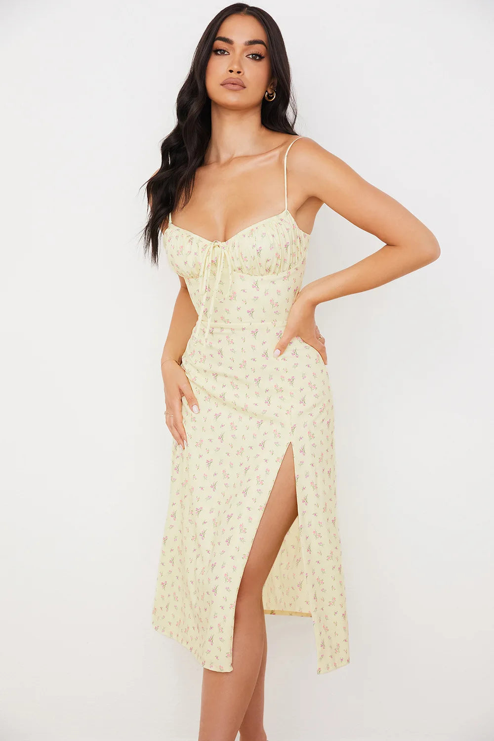 FloraElegance Sheath Dress – Sleeveless Floral Dress with Adjustable Front Detail - Willen
