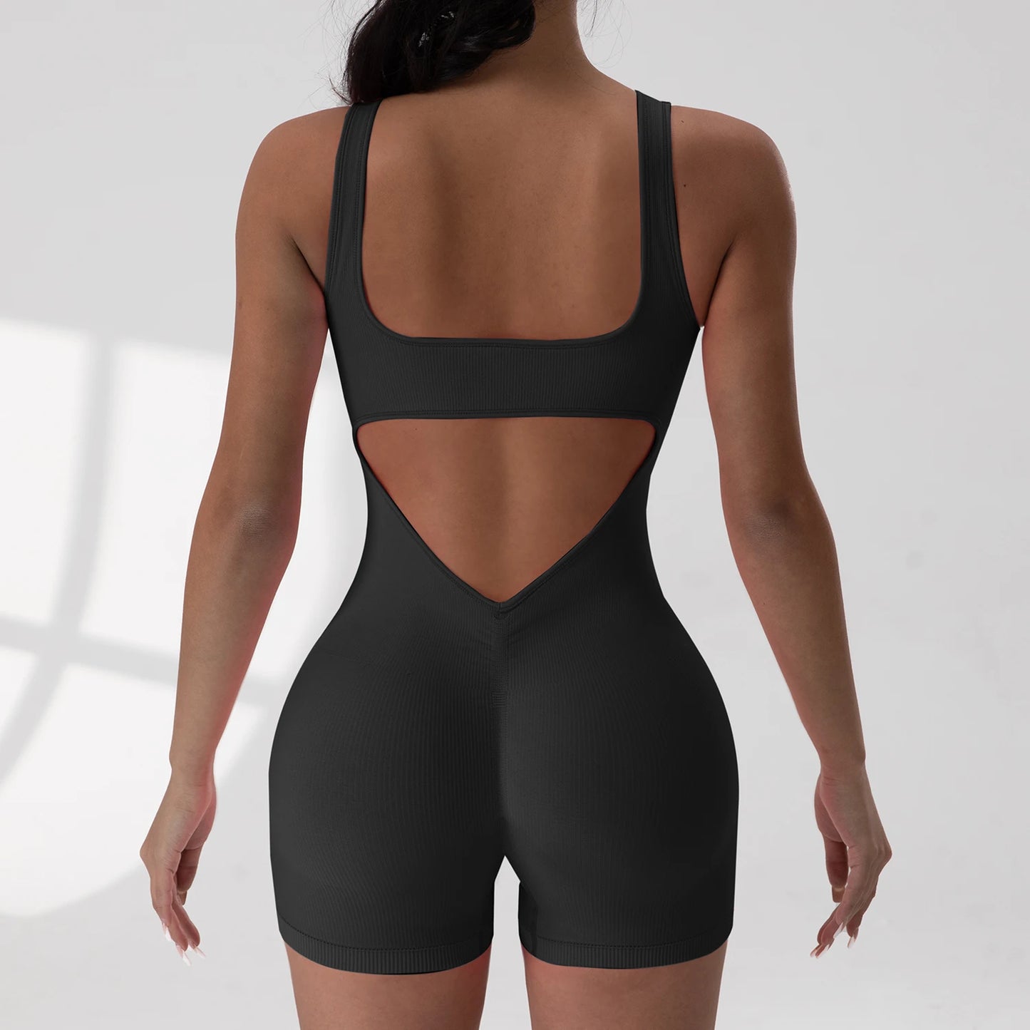 Backless One-Piece Jumpsuit – U-Neck, Sleeveless, Nylon-Spandex Blend - Willen
