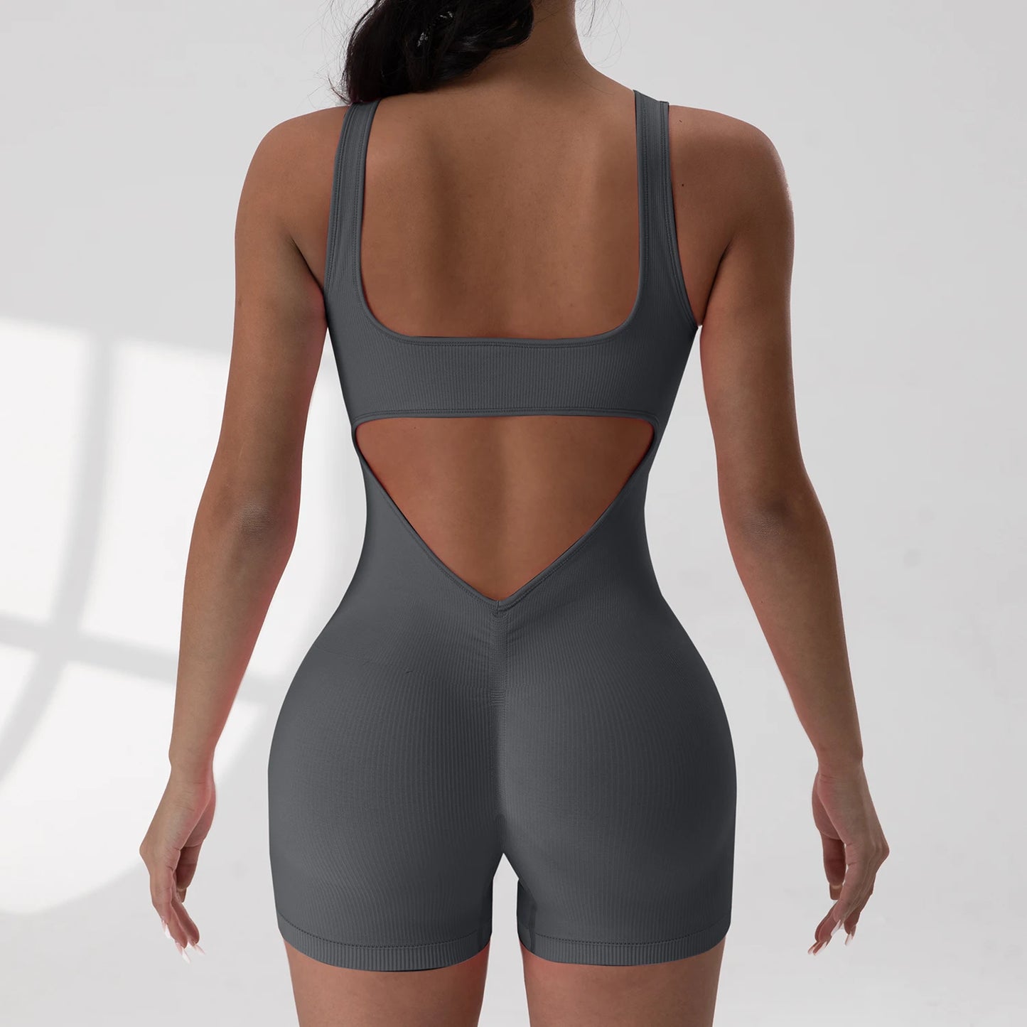 Backless One-Piece Jumpsuit – U-Neck, Sleeveless, Nylon-Spandex Blend - Willen