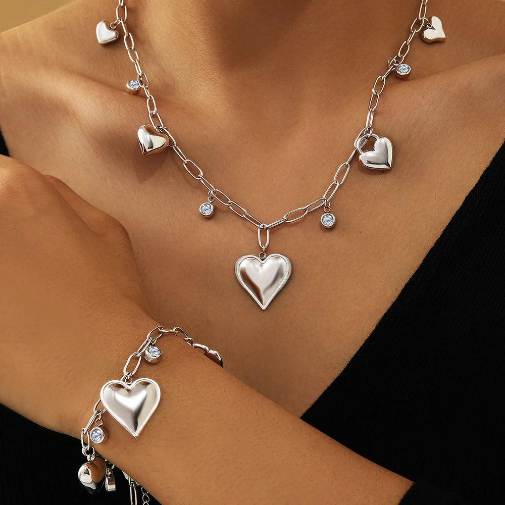 Stainless Steel Heart Pendant Jewelry Set – Necklace & Bracelet for Everyday Wear - Willen