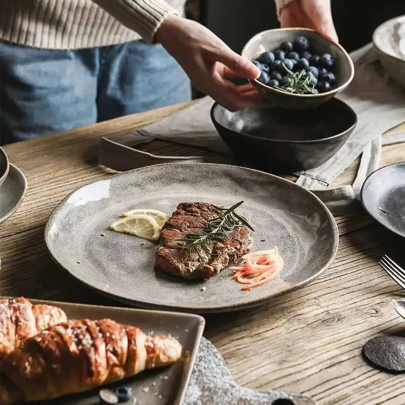 Nordic Glazed Ceramic Dish – Round Blue, Heat-Resistant - Willen
