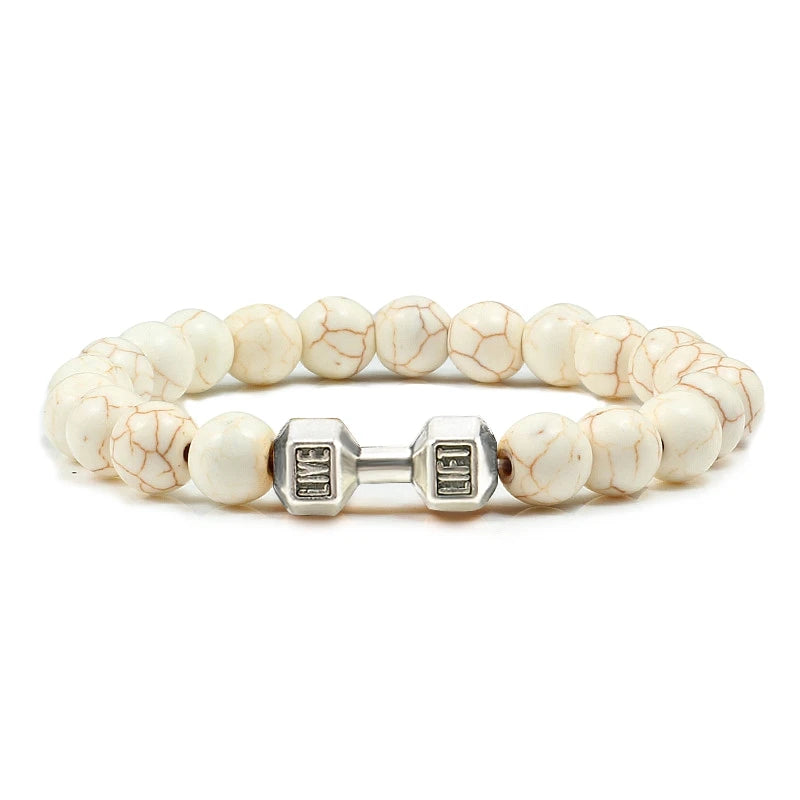 Beaded Stretch Bracelet – 8mm Lava & Howlite Beads with Metal Accent - Willen