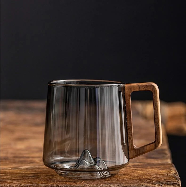Glass Mug with Wooden Handle – Hand-Blown Borosilicate, 350ml - Willen