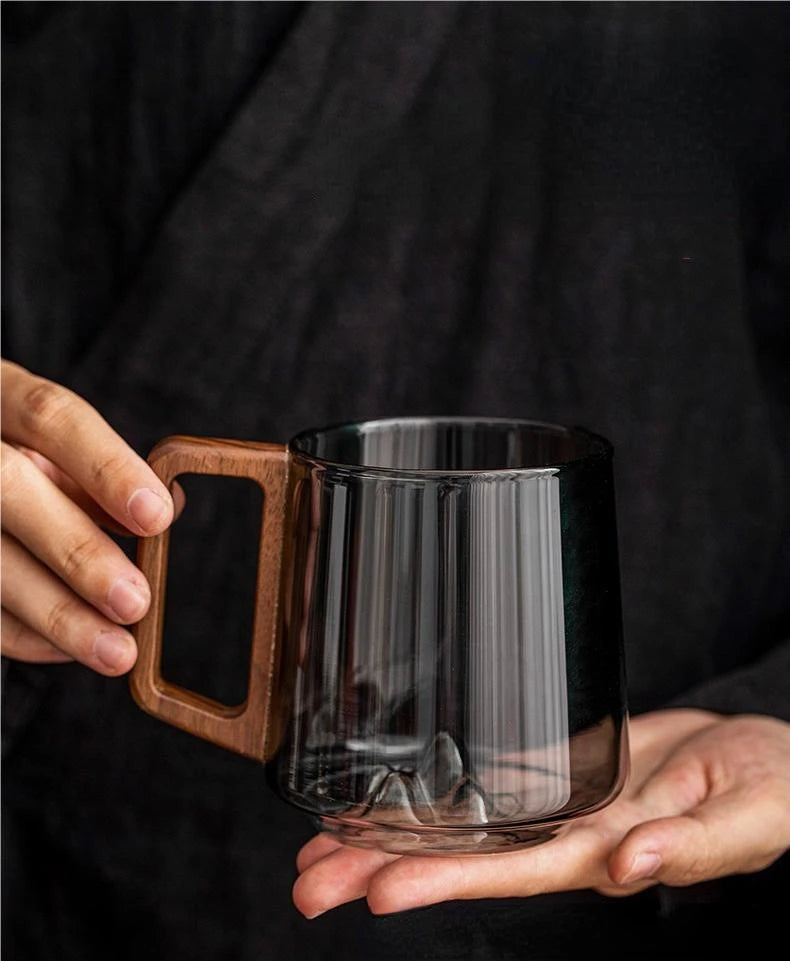 Glass Mug with Wooden Handle – Hand-Blown Borosilicate, 350ml - Willen