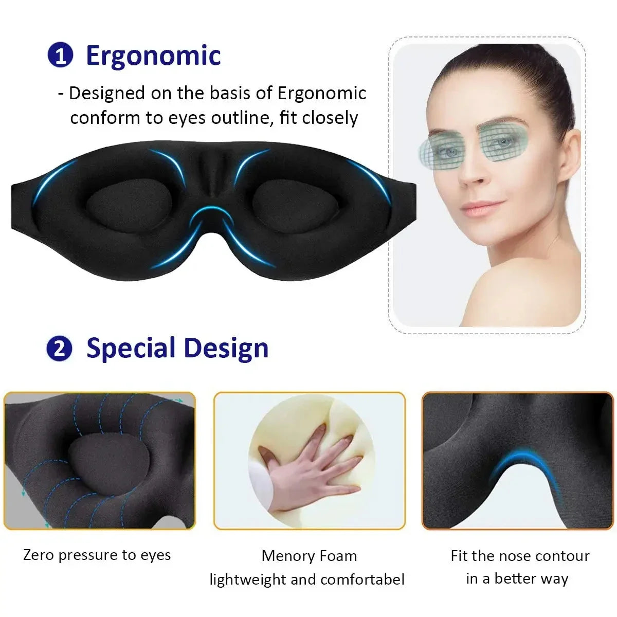 3D Contoured Eye Mask – Light-Blocking Sleep Mask with Molded Eye Cups - Willen