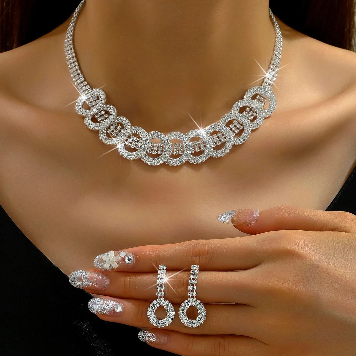 3-Piece Round Crystal-Accent Jewelry Set – Necklace & Earrings with Copper Finish - Willen