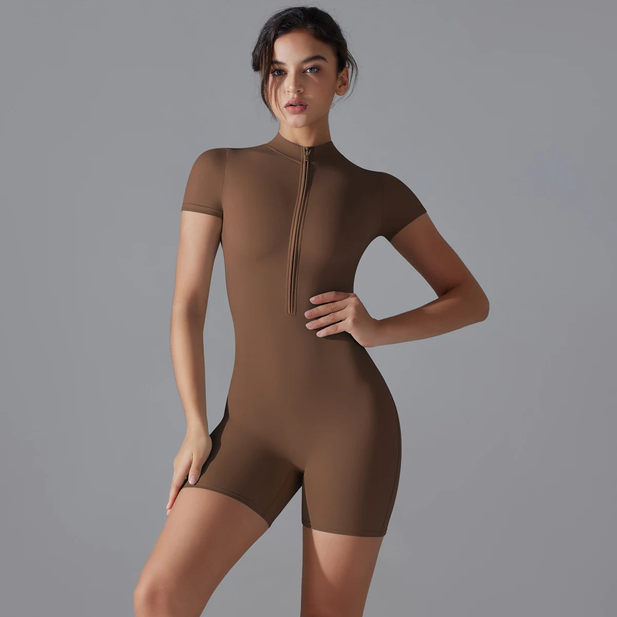 One-Piece Zip-Up Active Bodysuit – Breathable Nylon-Spandex for Women - Willen