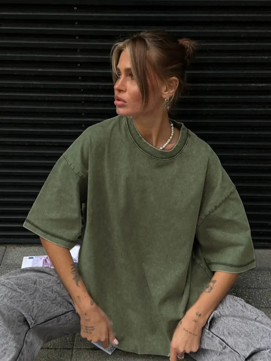 UrbanWax Vintage Tee – Oversized 100% Cotton T-Shirt with Wax Print Texture - Willen
