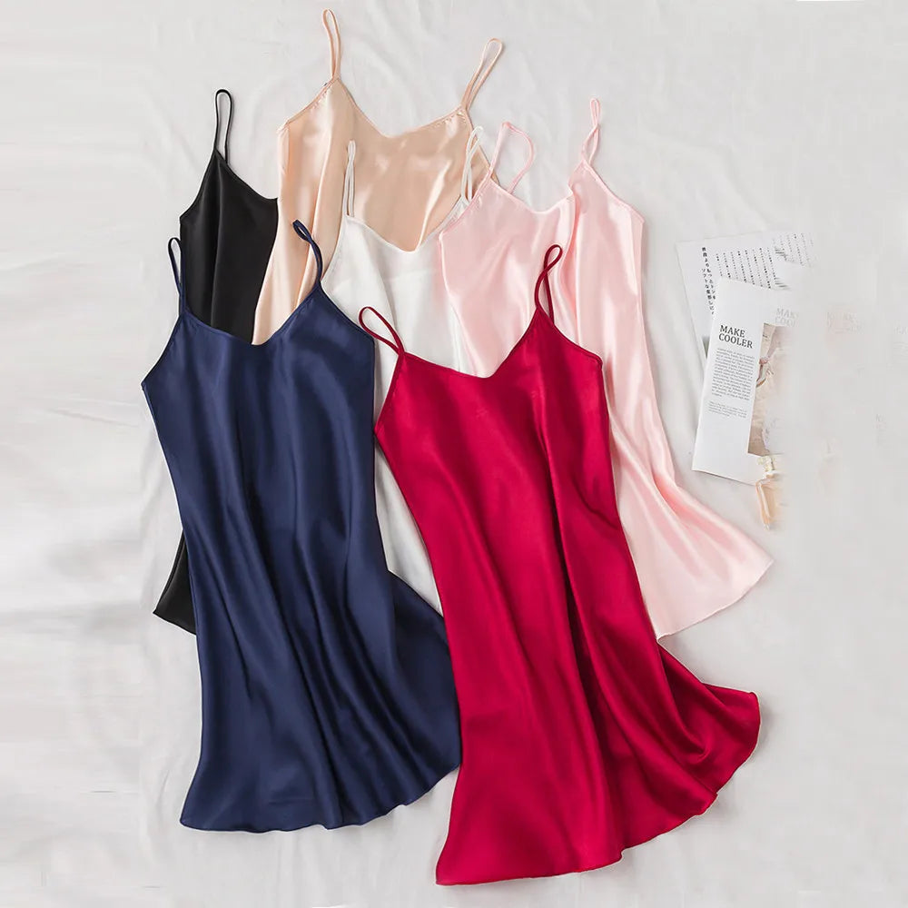 Satin Nightgown – Lightweight Sleeveless Sleepwear, Above-Knee Design - Willen