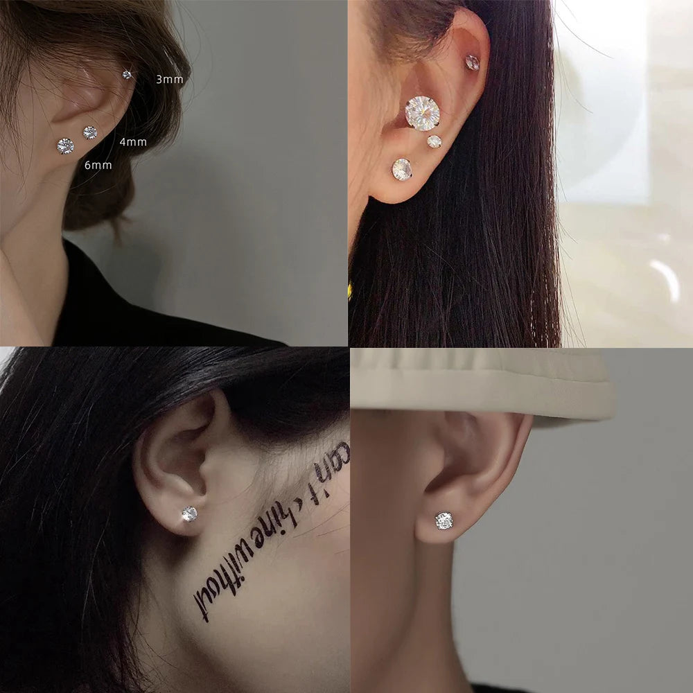 Stainless Steel Stud Earrings – Round Cubic Zirconia with Screw-Back, Unisex Design - Willen