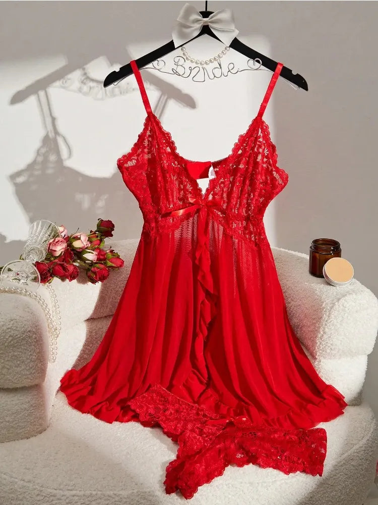 Lace Sleep Dress – V-Neck with Adjustable Straps and Side Slit - Willen