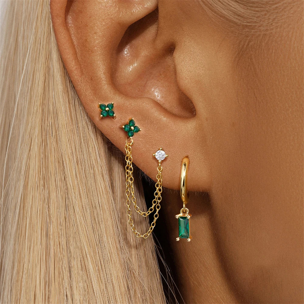 3-Piece Cubic Zirconia Stud Earrings Set – Stainless Steel Cartilage Jewelry with Birthstone Colors - Willen