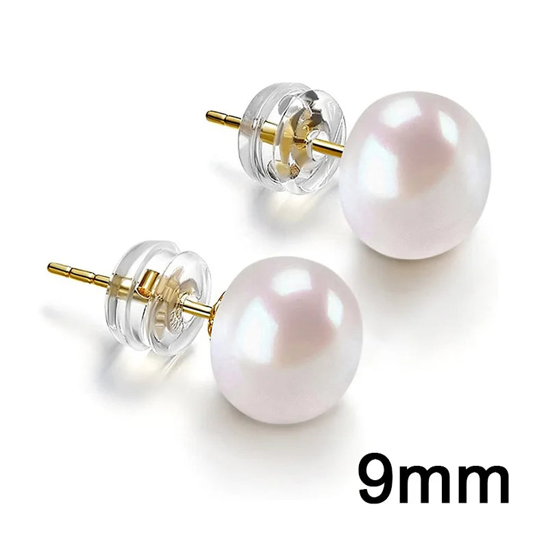 Simulated Pearl Stud Earrings – Round White Imitation Pearls with Push-Back Closure - Willen