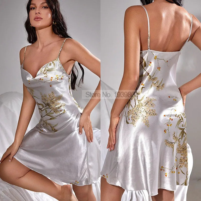 Satin Sleepwear Set – Two-Piece Robe and Nightgown with Cherry Print - Willen