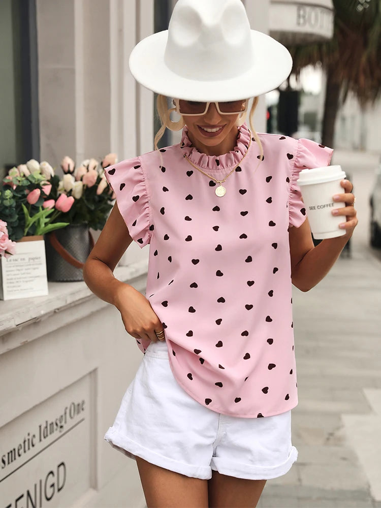 RuffleCharm Summer Top – Lightweight Floral Chiffon Blouse with Ruffle Sleeves - Willen