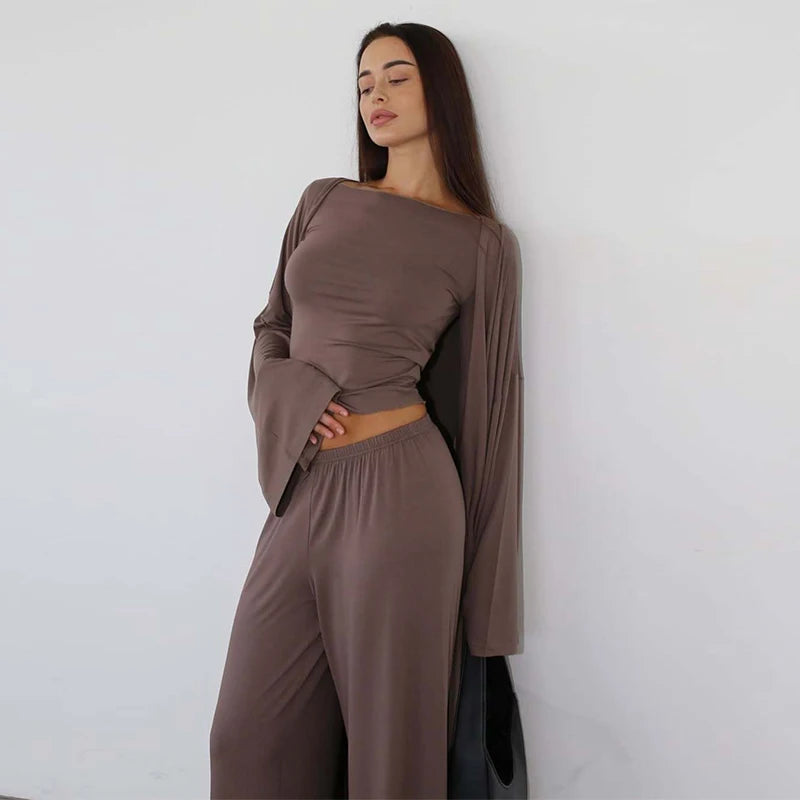 Women’s 3-Piece Summer Set – Long Coat, Tank Top & Wide-Leg Pants, Polyester, Yellow - Willen