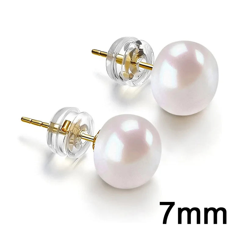 Simulated Pearl Stud Earrings – Round White Imitation Pearls with Push-Back Closure - Willen