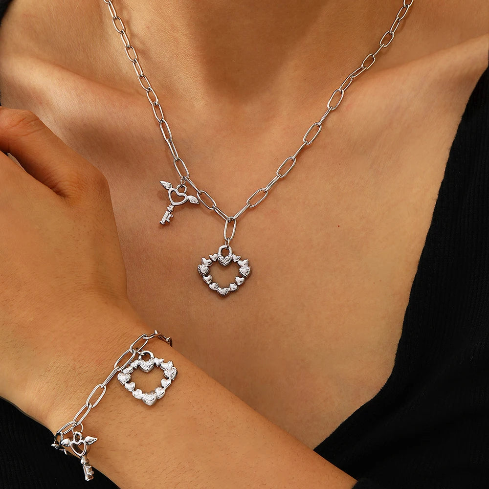 Stainless Steel Heart Pendant Jewelry Set – Necklace & Bracelet for Everyday Wear - Willen