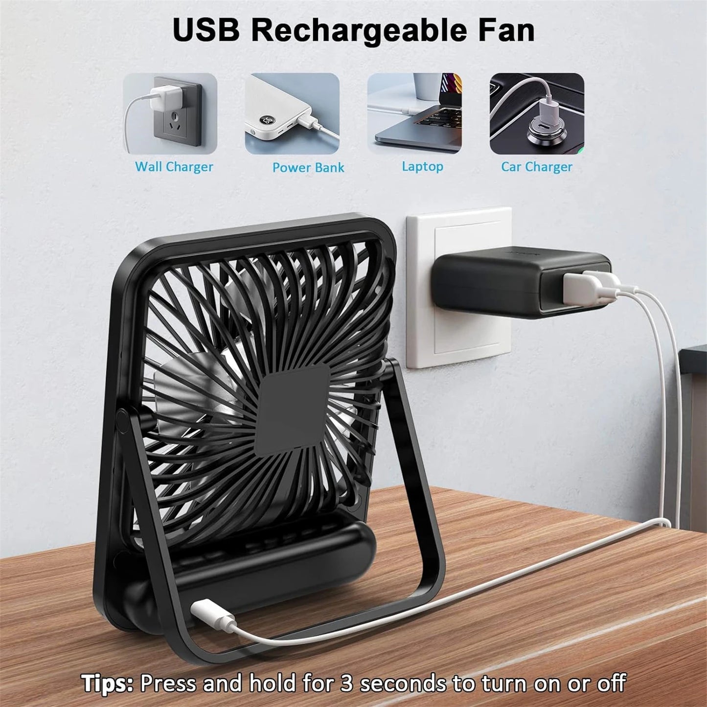 Portable Folding Desk Fan – 180° Adjustable, USB Rechargeable - Willen