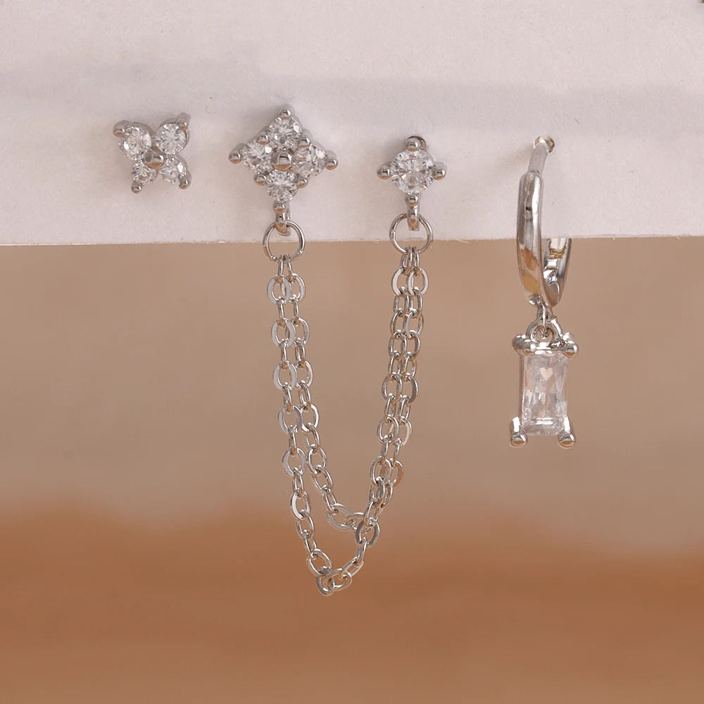 3-Piece Cubic Zirconia Stud Earrings Set – Stainless Steel Cartilage Jewelry with Birthstone Colors - Willen
