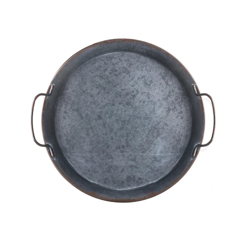 Rustic Metal Tray with Handles – Distressed Iron Finish - Willen