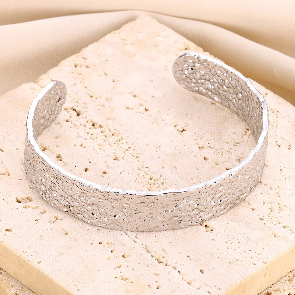 Gold Floral Etched Cuff Bracelet – Wide Stainless Steel Bangle for Women - Willen