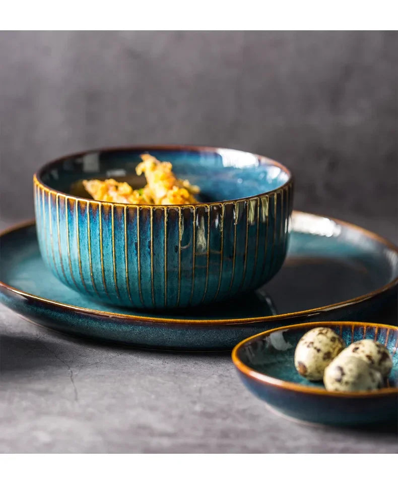 Nordic Glazed Ceramic Dish – Round, Blue, Heat-Resistant - Willen