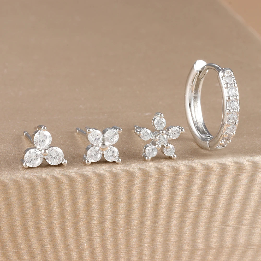 Gold-Plated Stainless Steel Stud Earrings – 4-Piece Set with Cubic Zirconia Accents - Willen