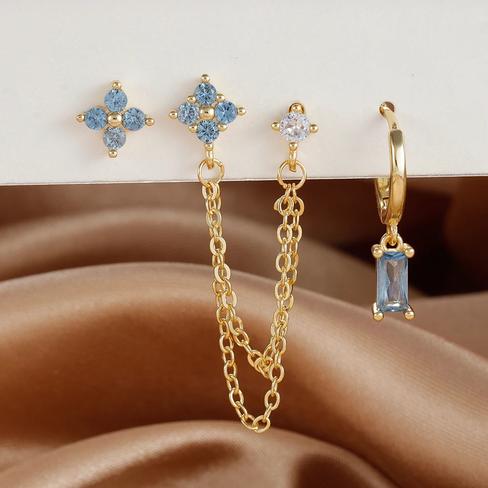 3-Piece Cubic Zirconia Stud Earrings Set – Stainless Steel Cartilage Jewelry with Birthstone Colors - Willen