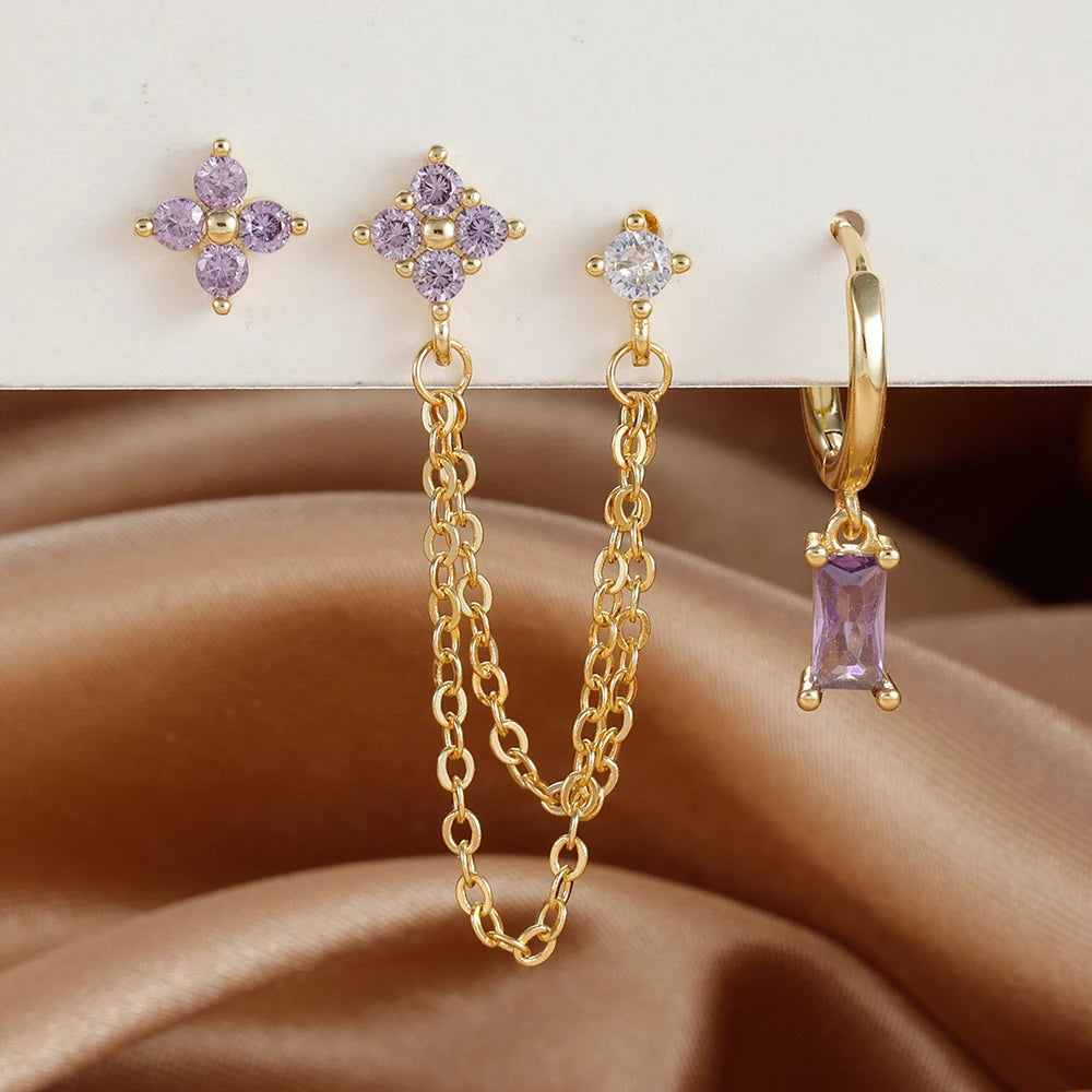 3-Piece Cubic Zirconia Stud Earrings Set – Stainless Steel Cartilage Jewelry with Birthstone Colors - Willen
