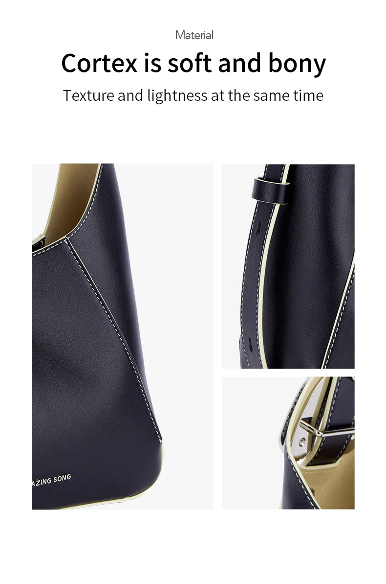 Women’s Flat Bucket Bag – Split Leather, Adjustable Strap, Neutral Color - Willen