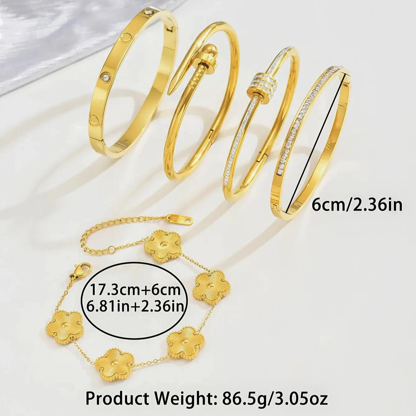 Gold Stainless Steel Bangle – Nail-Inspired Open Cuff Bracelet - Willen