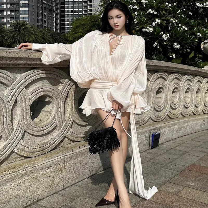 PuffLace Sweetheart Dress – Knee-Length Chiffon Dress with Puff Sleeves and Lace Details - Willen