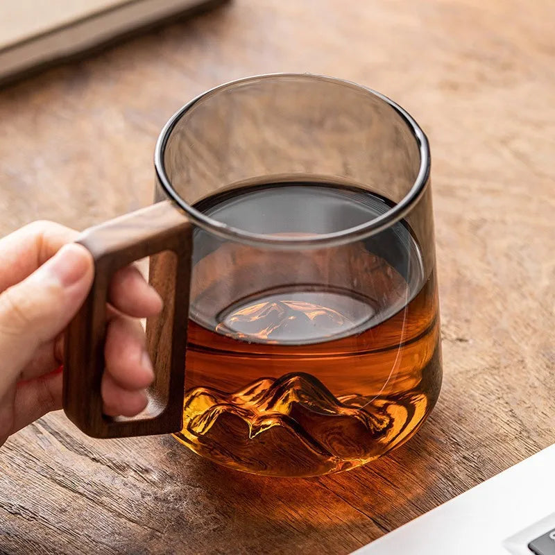 Glass Mug with Wooden Handle – Hand-Blown Borosilicate, 350ml - Willen