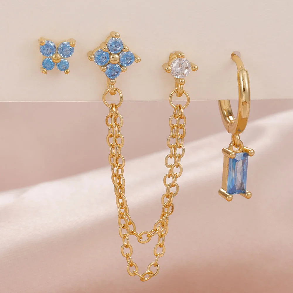 3-Piece Cubic Zirconia Stud Earrings Set – Stainless Steel Cartilage Jewelry with Birthstone Colors - Willen