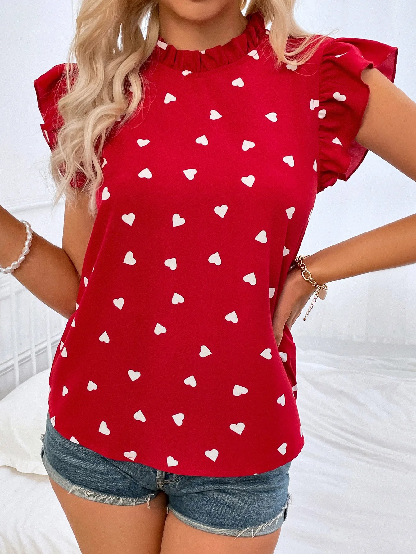 RuffleCharm Summer Top – Lightweight Floral Chiffon Blouse with Ruffle Sleeves - Willen