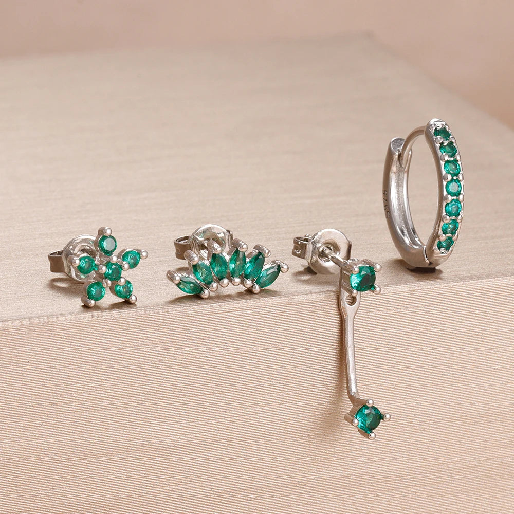 4-Piece Stainless Steel Earring Set – Gold Huggie Hoops & Cubic Zirconia Flower Studs - Willen