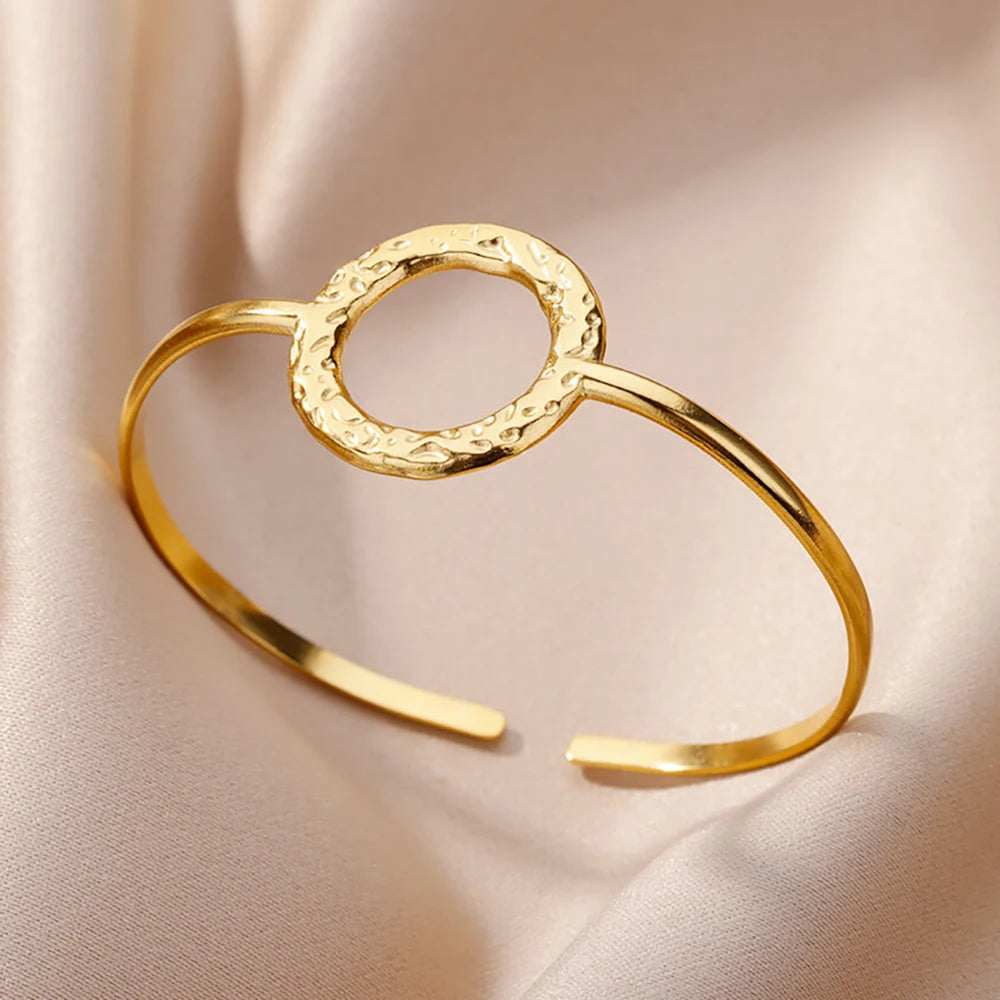 Gold Floral Etched Cuff Bracelet – Wide Stainless Steel Bangle for Women - Willen