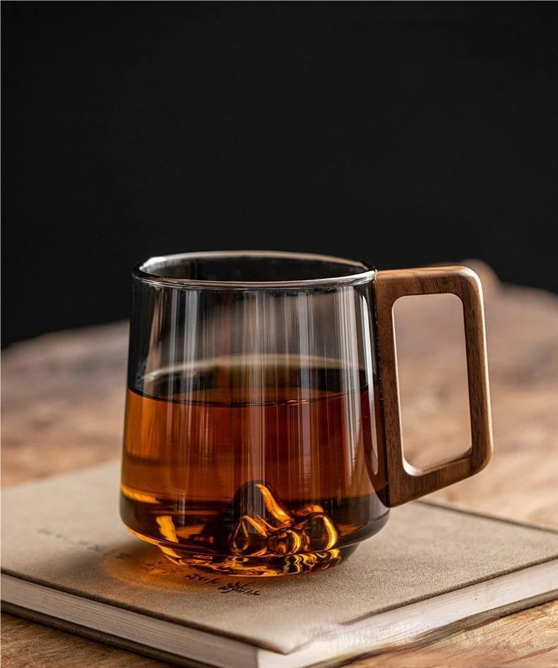 Glass Mug with Wooden Handle – Hand-Blown Borosilicate, 350ml - Willen