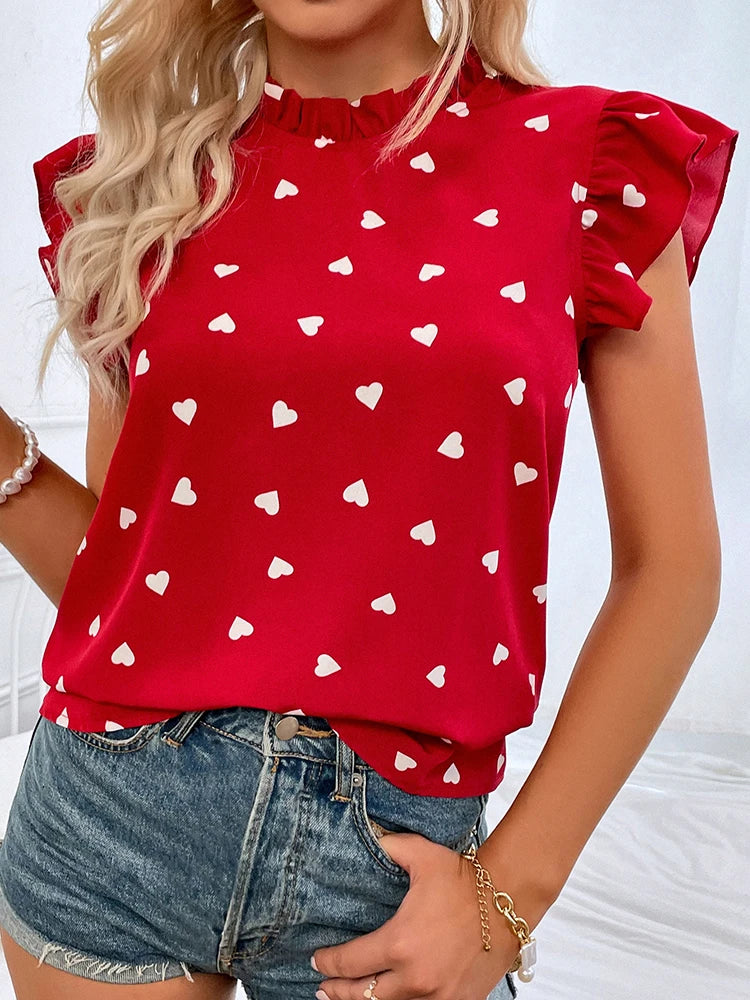 RuffleCharm Summer Top – Lightweight Floral Chiffon Blouse with Ruffle Sleeves - Willen