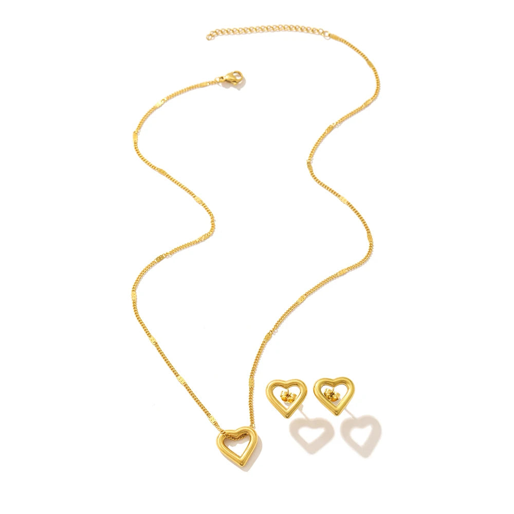 Heart Pendant Jewelry Set – Minimalist Necklace & Earrings in Stainless Steel - Willen