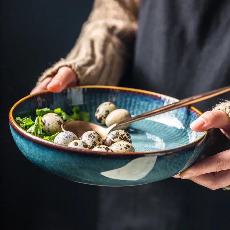 Nordic Glazed Ceramic Dish – Round, Blue, Heat-Resistant - Willen