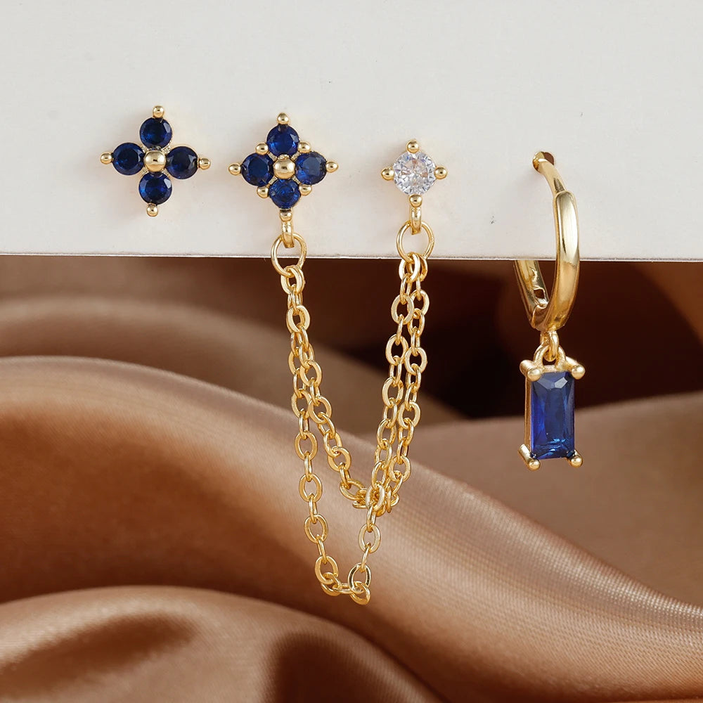 3-Piece Cubic Zirconia Stud Earrings Set – Stainless Steel Cartilage Jewelry with Birthstone Colors - Willen