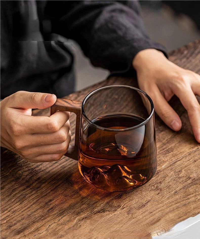 Glass Mug with Wooden Handle – Hand-Blown Borosilicate, 350ml - Willen