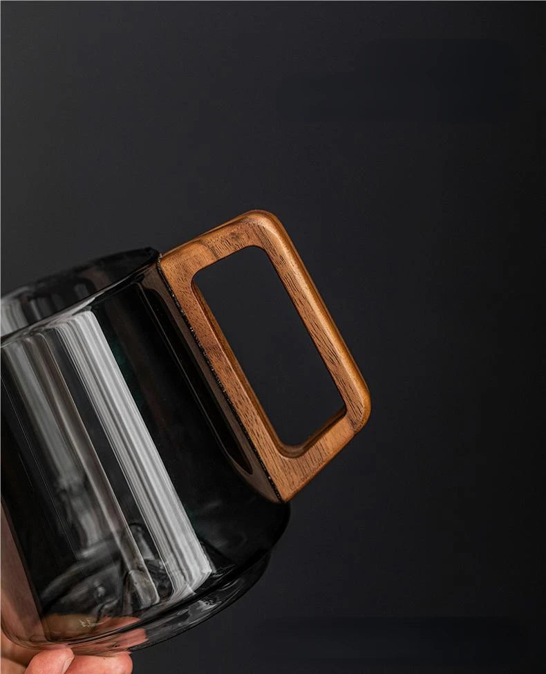 Glass Mug with Wooden Handle – Hand-Blown Borosilicate, 350ml - Willen
