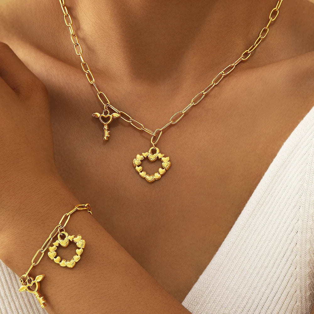 Stainless Steel Heart Pendant Jewelry Set – Necklace & Bracelet for Everyday Wear - Willen
