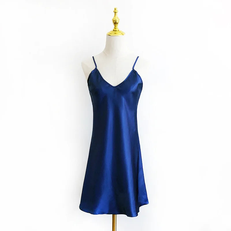 Satin Nightgown – Lightweight Sleeveless Sleepwear, Above-Knee Design - Willen